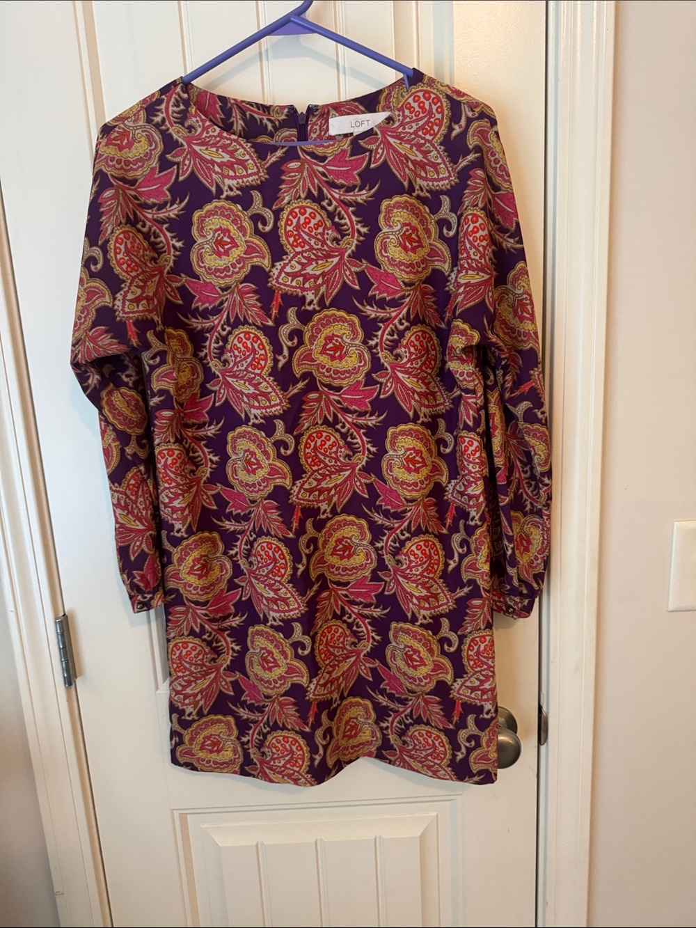 LOFT Purple Floral Paisley Long Sleeve Dress